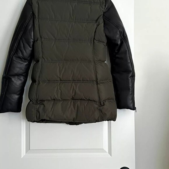 MACKAGE Women's Down Leather Sleeve Puffer Coat in Green/Black Size S - Picture 6 of 13